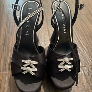 Gianni Bini Black Satin Heels with Silver Accents